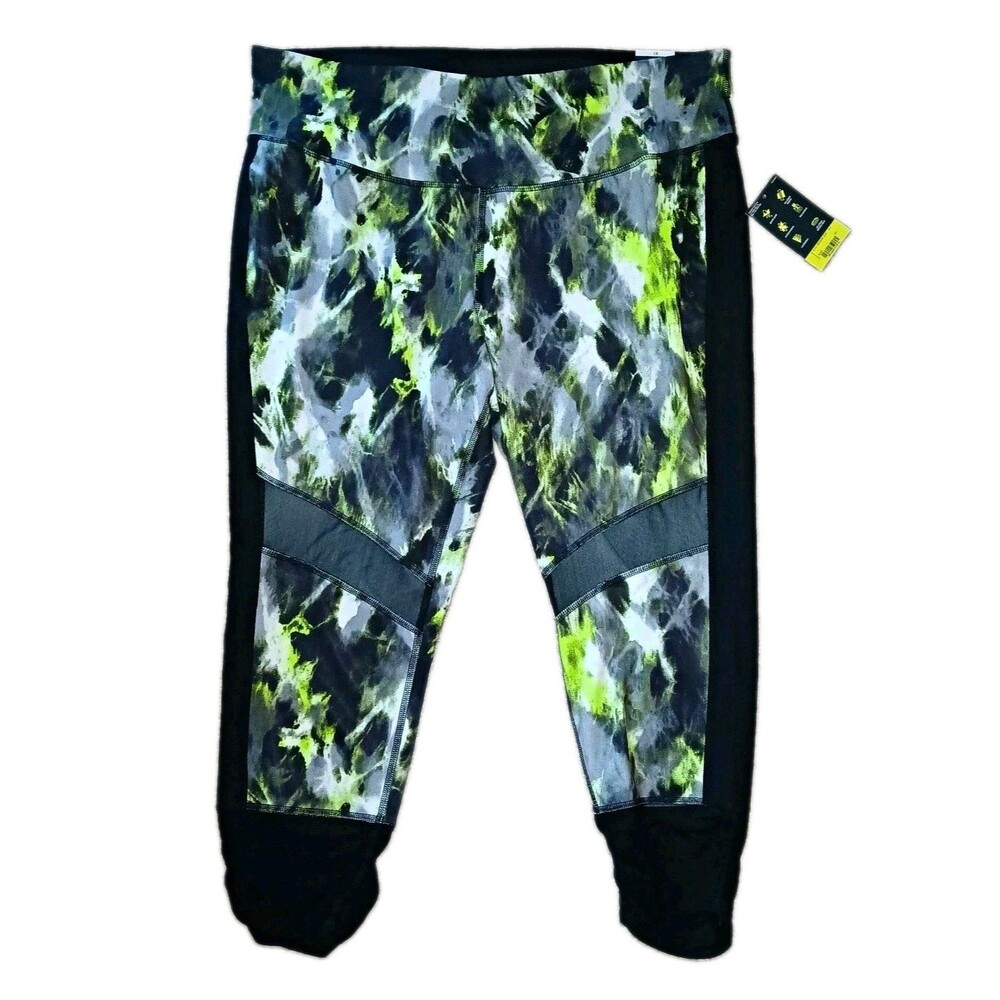 NWT Xersion Women’s 1X Capri Compression Leggings Quick-Dry Mesh Abstract Black